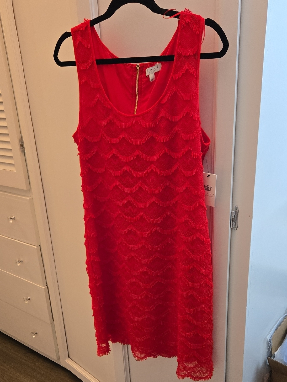 Chaus Red Sleeveless Fringe Midi Dress